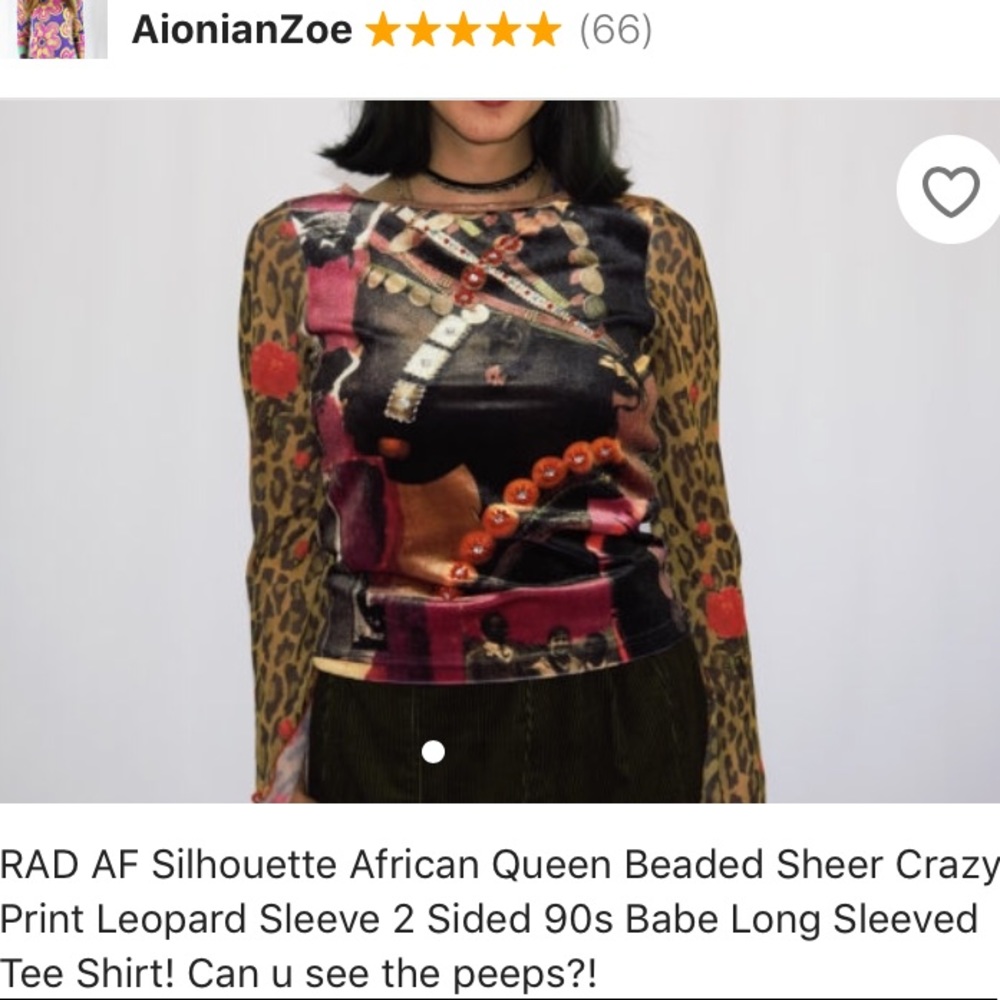 90s Queen Africa cheetah sheer velvet beaded top